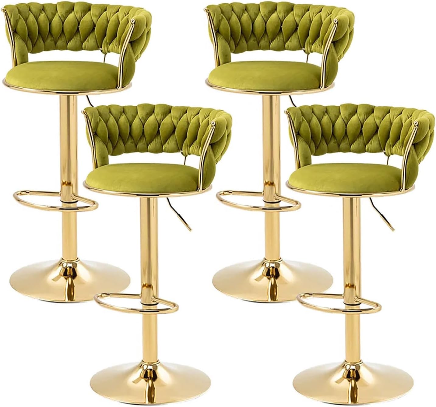 Table & Bar Stools: SERENITà 2x Height Adjustable Swivel Bar Stool Velvet Golden Base Barstools Chairs Padded Seat Olive Green