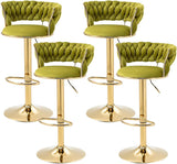Table & Bar Stools: SERENITà 2x Height Adjustable Swivel Bar Stool Velvet Golden Base Barstools Chairs Padded Seat Olive Green