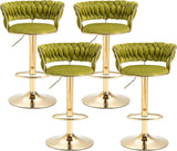Table & Bar Stools: SERENITà 2x Height Adjustable Swivel Bar Stool Velvet Golden Base Barstools Chairs Padded Seat Olive Green