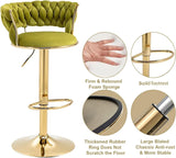 Table & Bar Stools: SERENITà 2x Height Adjustable Swivel Bar Stool Velvet Golden Base Barstools Chairs Padded Seat Olive Green