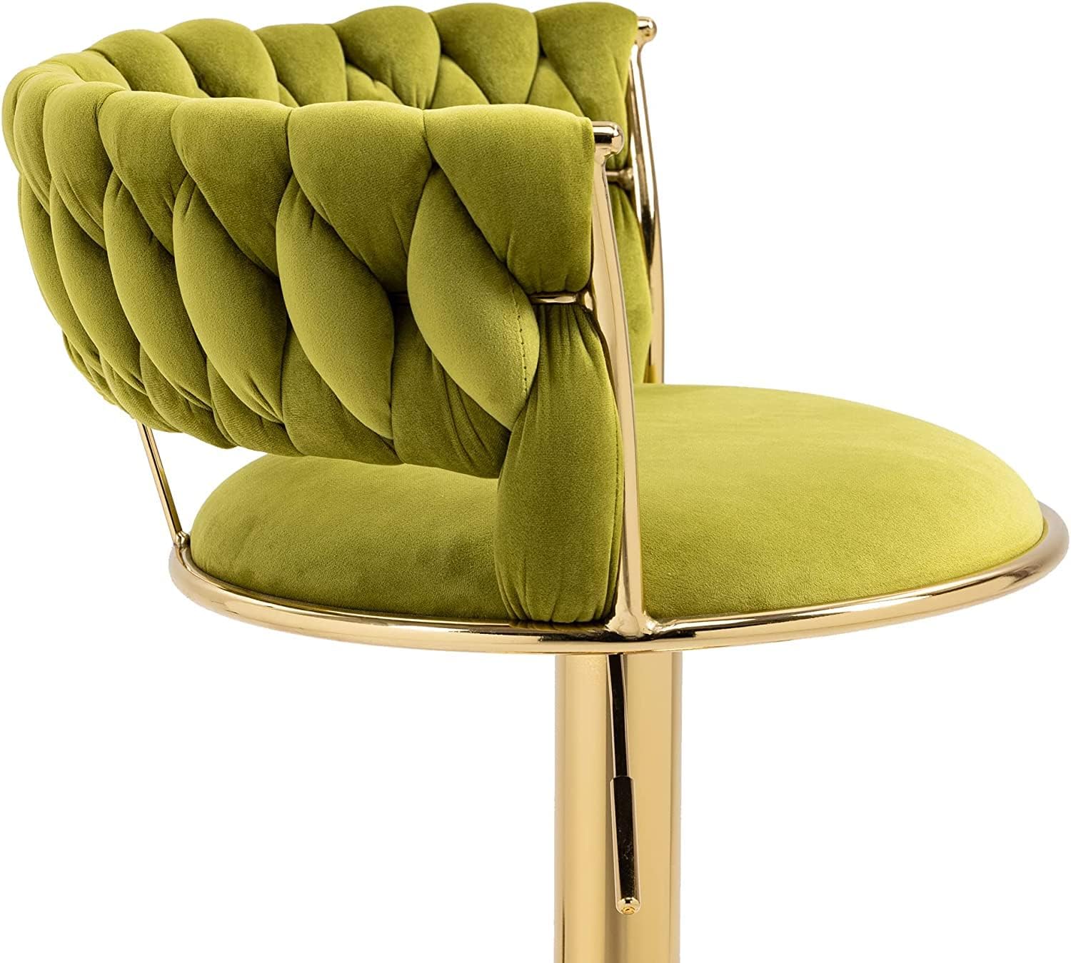 Table & Bar Stools: SERENITà 2x Height Adjustable Swivel Bar Stool Velvet Golden Base Barstools Chairs Padded Seat Olive Green