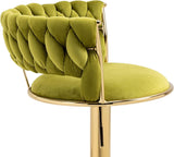 Table & Bar Stools: SERENITà 2x Height Adjustable Swivel Bar Stool Velvet Golden Base Barstools Chairs Padded Seat Olive Green