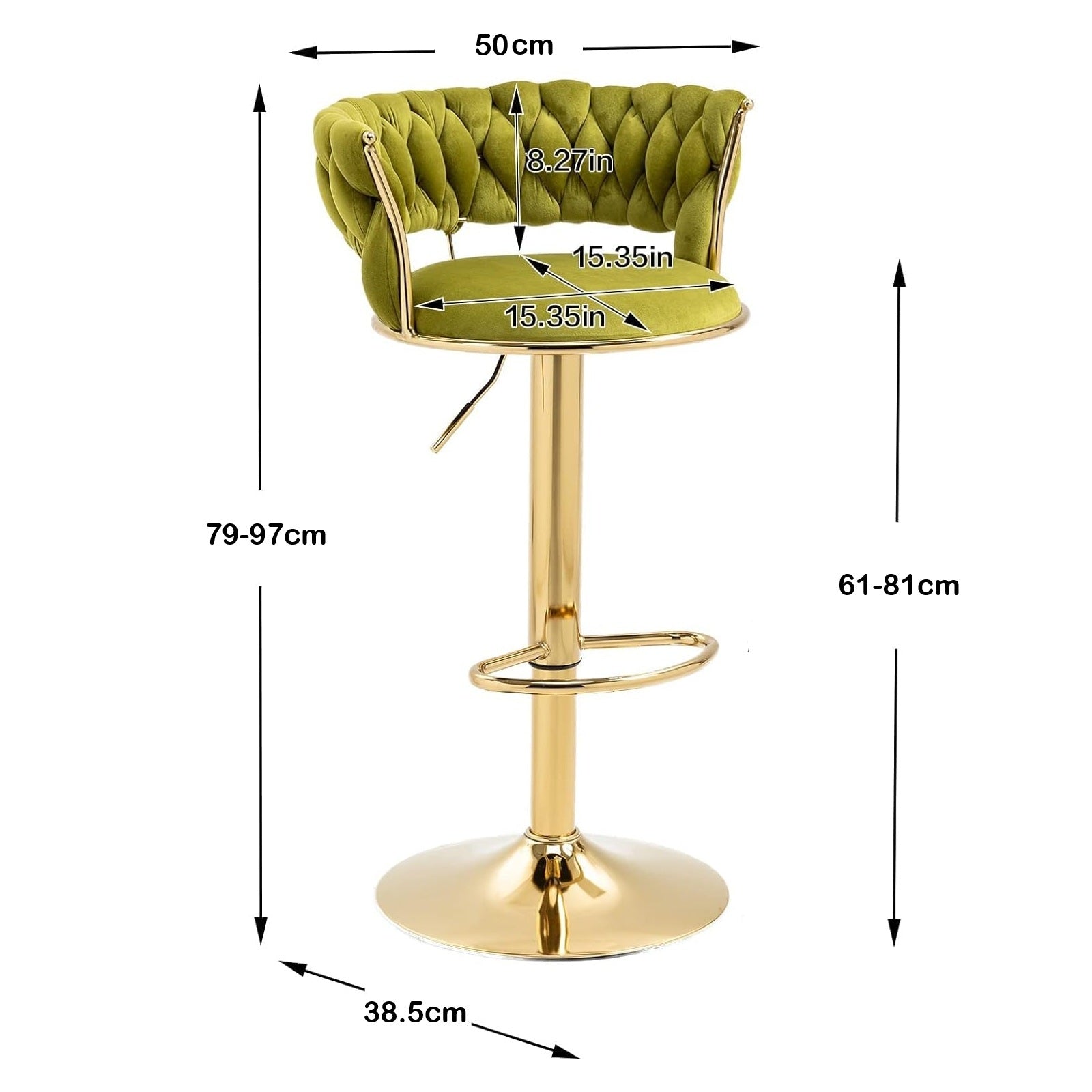 Table & Bar Stools: SERENITà 2x Height Adjustable Swivel Bar Stool Velvet Golden Base Barstools Chairs Padded Seat Olive Green