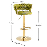 Table & Bar Stools: SERENITà 2x Height Adjustable Swivel Bar Stool Velvet Golden Base Barstools Chairs Padded Seat Olive Green
