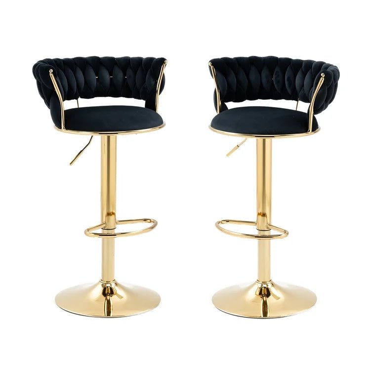 Table & Bar Stools: SERENITà Black Velvet Seat Kitchen Breakfast Bar Stools Counter Height Barstools with Back Cushioned Chairs for Home Bar x2