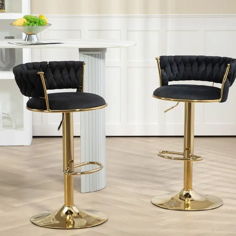 Table & Bar Stools: SERENITà Black Velvet Seat Kitchen Breakfast Bar Stools Counter Height Barstools with Back Cushioned Chairs for Home Bar x2
