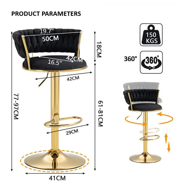 Table & Bar Stools: SERENITà Black Velvet Seat Kitchen Breakfast Bar Stools Counter Height Barstools with Back Cushioned Chairs for Home Bar x2