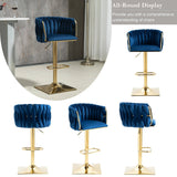Table & Bar Stools: SERENITà Modern Velvet Breakfast Bar Stools Swivel Barstools Adjustable Counter Stools with Backrest Set of 2 Navy Blue