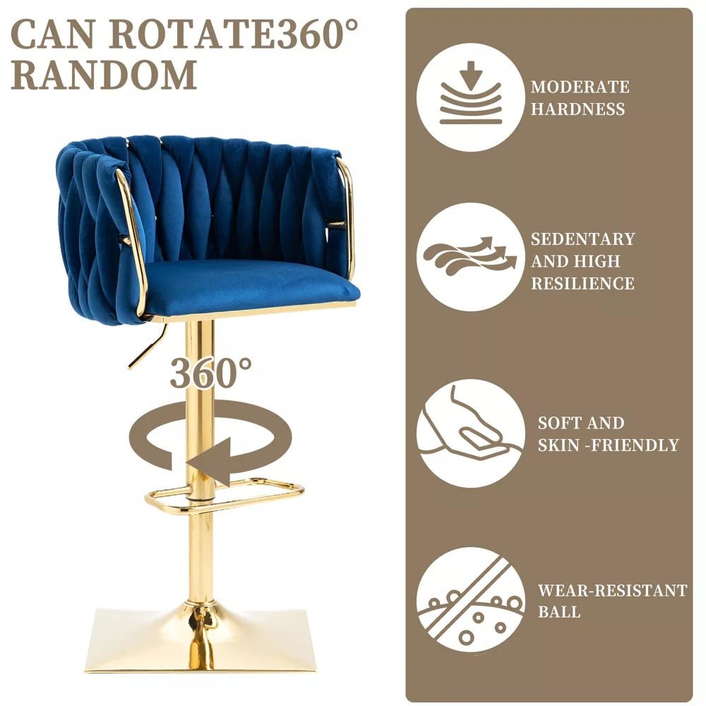 Table & Bar Stools: SERENITà Modern Velvet Breakfast Bar Stools Swivel Barstools Adjustable Counter Stools with Backrest Set of 2 Navy Blue