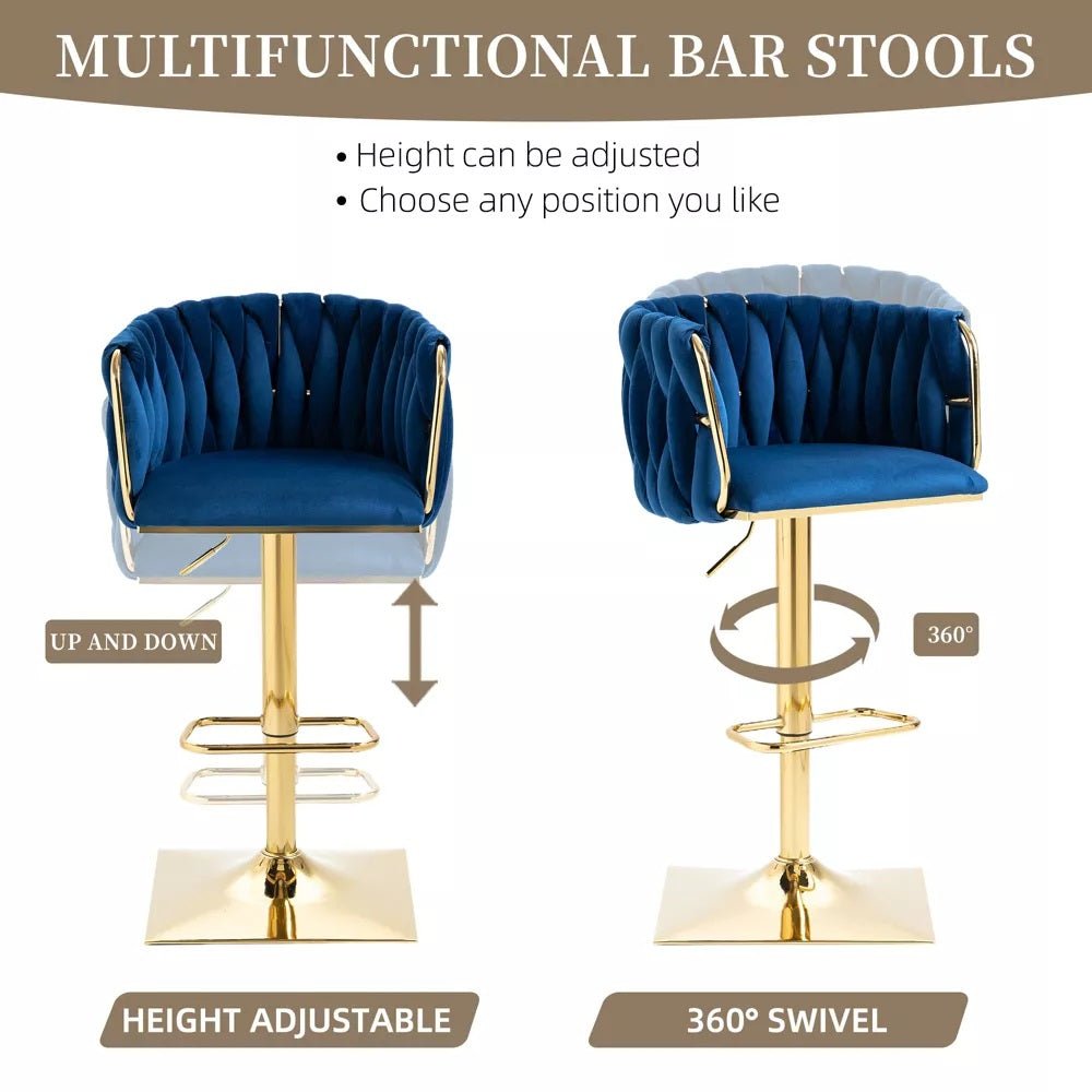 Table & Bar Stools: SERENITà Modern Velvet Breakfast Bar Stools Swivel Barstools Adjustable Counter Stools with Backrest Set of 2 Navy Blue