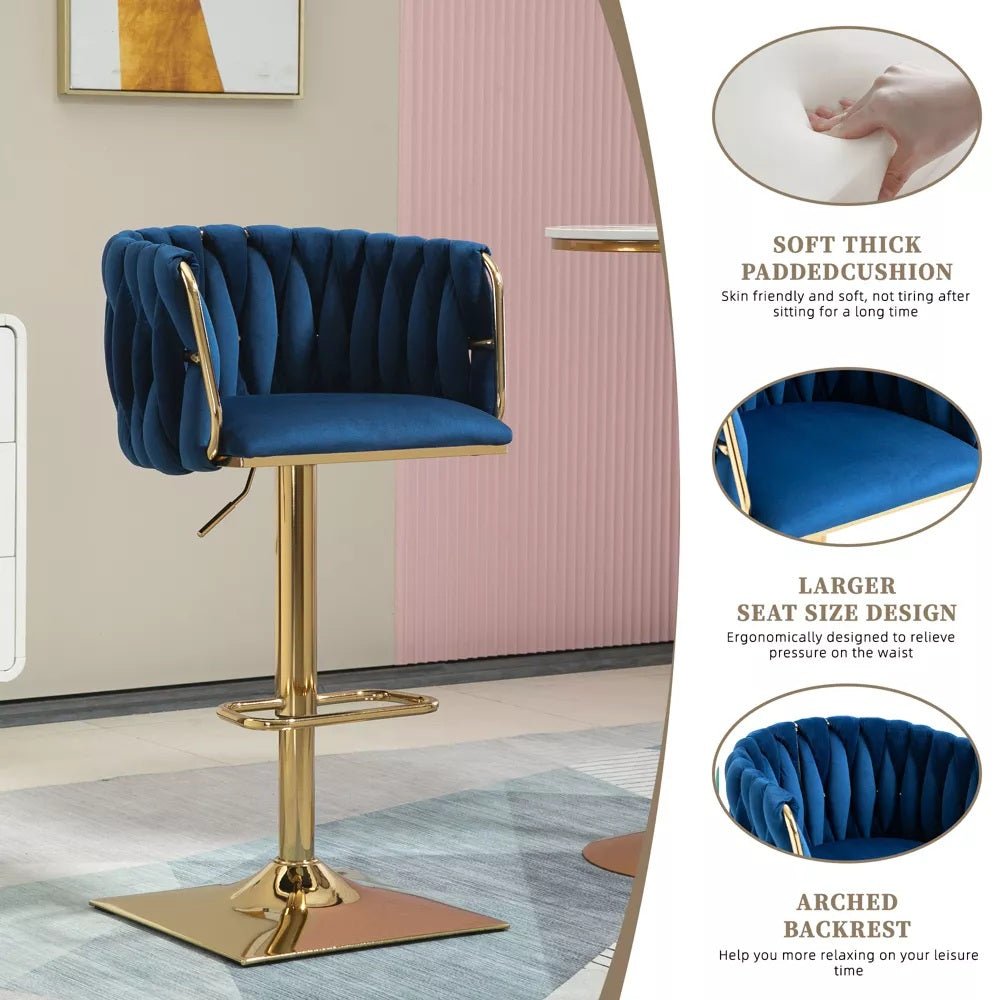 Table & Bar Stools: SERENITà Modern Velvet Breakfast Bar Stools Swivel Barstools Adjustable Counter Stools with Backrest Set of 2 Navy Blue