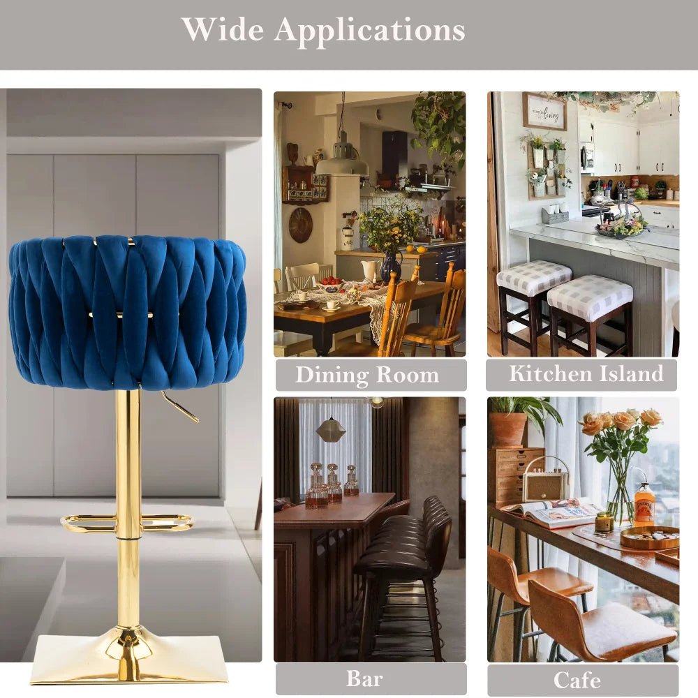 Table & Bar Stools: SERENITà Modern Velvet Breakfast Bar Stools Swivel Barstools Adjustable Counter Stools with Backrest Set of 2 Navy Blue