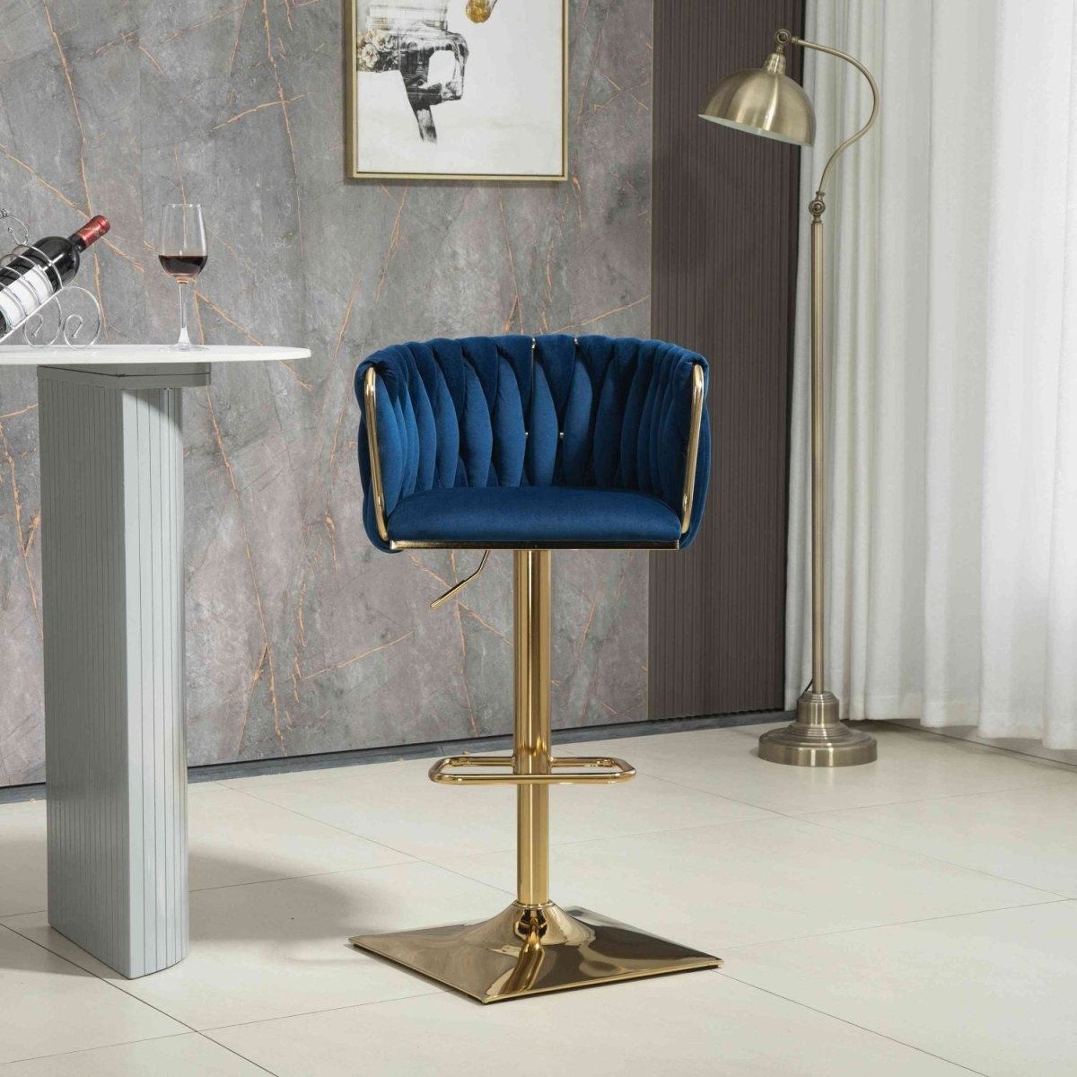 Table & Bar Stools: SERENITà Modern Velvet Breakfast Bar Stools Swivel Barstools Adjustable Counter Stools with Backrest Set of 2 Navy Blue