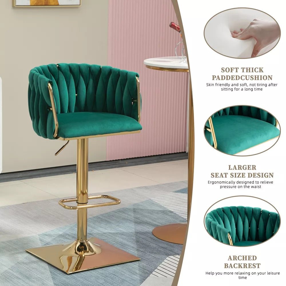 Table & Bar Stools: SERENITà Modern Velvet Breakfast Bar Stools Swivel Barstools Adjustable Counter Stools with Backrest Set of 2 Emarald Green