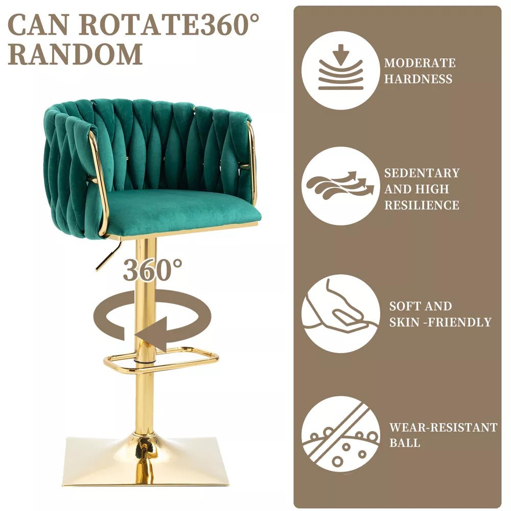 Table & Bar Stools: SERENITà Modern Velvet Breakfast Bar Stools Swivel Barstools Adjustable Counter Stools with Backrest Set of 2 Emarald Green