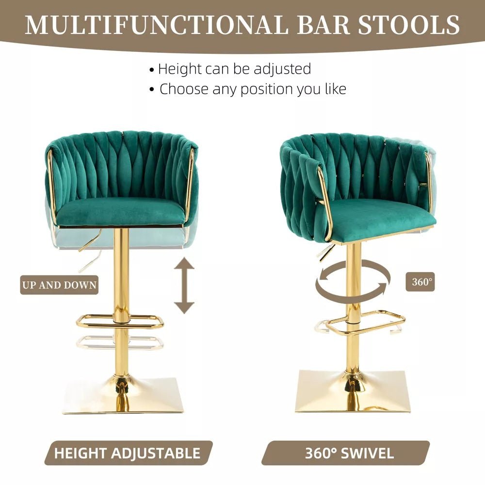 Table & Bar Stools: SERENITà Modern Velvet Breakfast Bar Stools Swivel Barstools Adjustable Counter Stools with Backrest Set of 2 Emarald Green