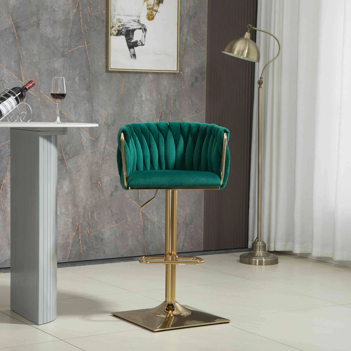 Table & Bar Stools: SERENITà Modern Velvet Breakfast Bar Stools Swivel Barstools Adjustable Counter Stools with Backrest Set of 2 Emarald Green