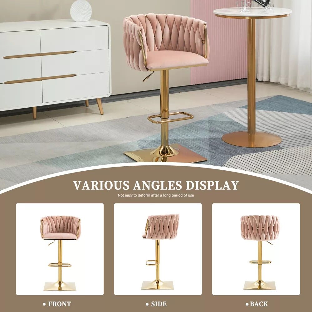 Table & Bar Stools: SERENITà Modern Velvet Breakfast Bar Stools Swivel Barstools Adjustable Counter Stools with Backrest Set of 2 Pink