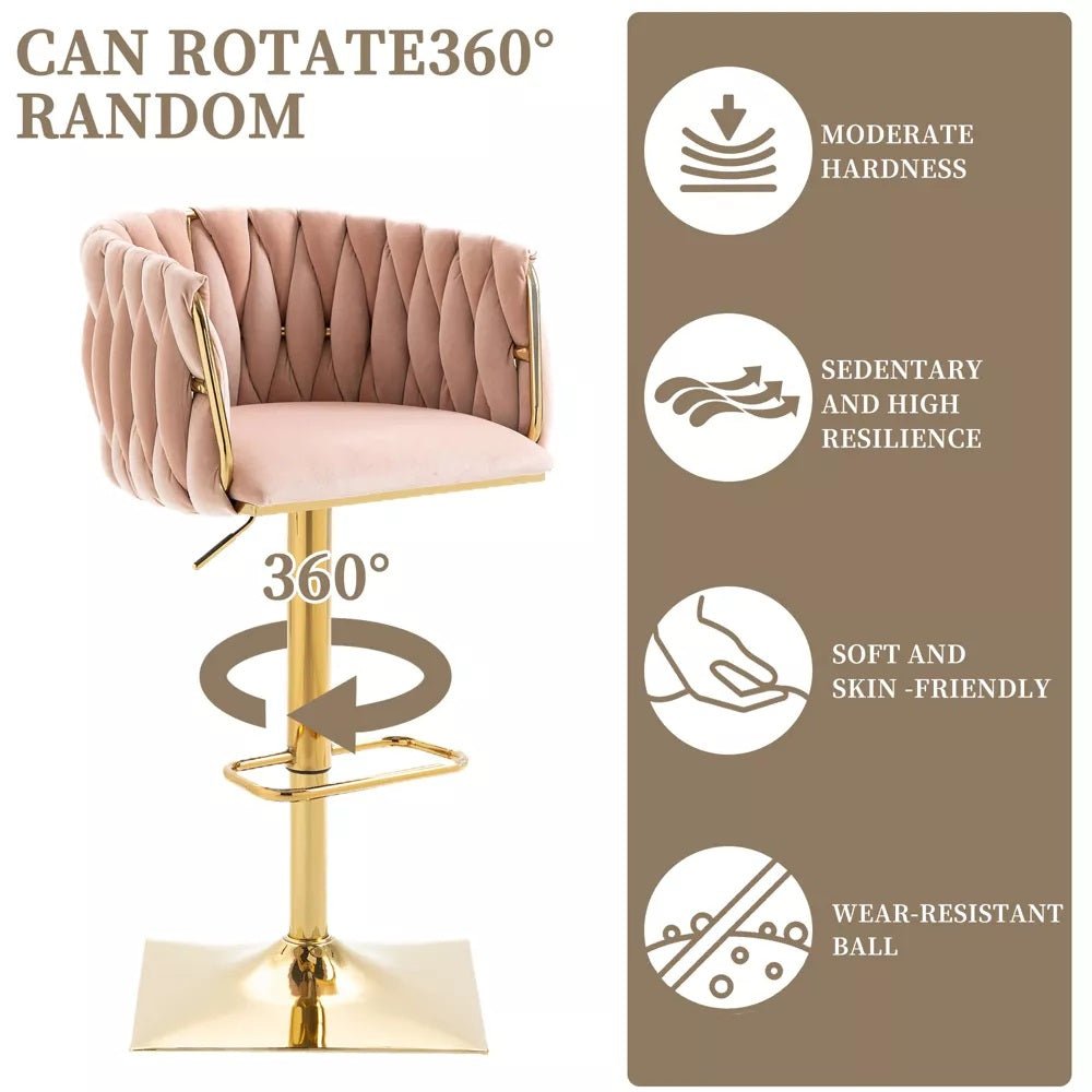 Table & Bar Stools: SERENITà Modern Velvet Breakfast Bar Stools Swivel Barstools Adjustable Counter Stools with Backrest Set of 2 Pink