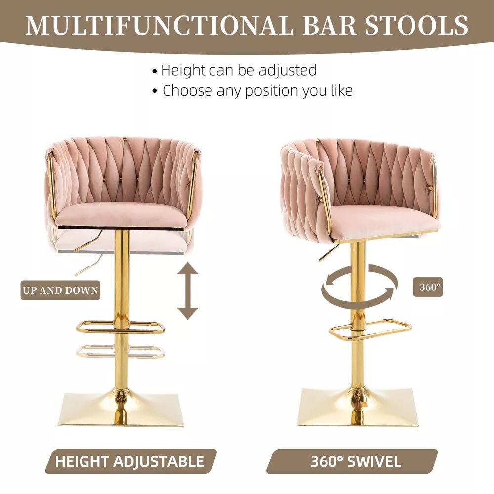 Table & Bar Stools: SERENITà Modern Velvet Breakfast Bar Stools Swivel Barstools Adjustable Counter Stools with Backrest Set of 2 Pink