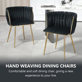 Kitchen & Dining Chairs: SERENITà Black Modern Hand Weaving Dining Chairs,Velvet Upholstered Side Chairs with Gold Legs, Chic Vanity Chairs with Armrest, Accent Chair for Dining Room, and Cafe Set of 2