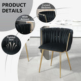 Kitchen & Dining Chairs: SERENITà Black Modern Hand Weaving Dining Chairs,Velvet Upholstered Side Chairs with Gold Legs, Chic Vanity Chairs with Armrest, Accent Chair for Dining Room, and Cafe Set of 2