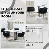 Kitchen & Dining Chairs: SERENITà Black Modern Hand Weaving Dining Chairs,Velvet Upholstered Side Chairs with Gold Legs, Chic Vanity Chairs with Armrest, Accent Chair for Dining Room, and Cafe Set of 2