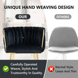 Kitchen & Dining Chairs: SERENITà Black Modern Hand Weaving Dining Chairs,Velvet Upholstered Side Chairs with Gold Legs, Chic Vanity Chairs with Armrest, Accent Chair for Dining Room, and Cafe Set of 2