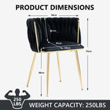 Kitchen & Dining Chairs: SERENITà Black Modern Hand Weaving Dining Chairs,Velvet Upholstered Side Chairs with Gold Legs, Chic Vanity Chairs with Armrest, Accent Chair for Dining Room, and Cafe Set of 2