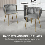 Kitchen & Dining Chairs: SERENITà Grey Modern Hand Weaving Dining Chairs,Velvet Upholstered Side Chairs with Gold Legs, Chic Vanity Chairs with Armrest, Accent Chair for Dining Room, and Cafe Set of 2