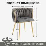 Kitchen & Dining Chairs: SERENITà Grey Modern Hand Weaving Dining Chairs,Velvet Upholstered Side Chairs with Gold Legs, Chic Vanity Chairs with Armrest, Accent Chair for Dining Room, and Cafe Set of 2