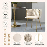 Kitchen & Dining Chairs: SERENITà Ivory Modern Hand Weaving Dining Chairs,Velvet Upholstered Side Chairs with Gold Legs, Chic Vanity Chairs with Armrest, Accent Chair for Dining Room, and Cafe Set of 2
