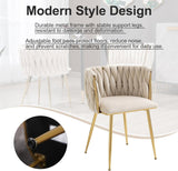 Kitchen & Dining Chairs: SERENITà Ivory Modern Hand Weaving Dining Chairs,Velvet Upholstered Side Chairs with Gold Legs, Chic Vanity Chairs with Armrest, Accent Chair for Dining Room, and Cafe Set of 2