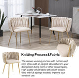 Kitchen & Dining Chairs: SERENITà Ivory Modern Hand Weaving Dining Chairs,Velvet Upholstered Side Chairs with Gold Legs, Chic Vanity Chairs with Armrest, Accent Chair for Dining Room, and Cafe Set of 2