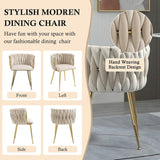Kitchen & Dining Chairs: SERENITà Ivory Modern Hand Weaving Dining Chairs,Velvet Upholstered Side Chairs with Gold Legs, Chic Vanity Chairs with Armrest, Accent Chair for Dining Room, and Cafe Set of 2