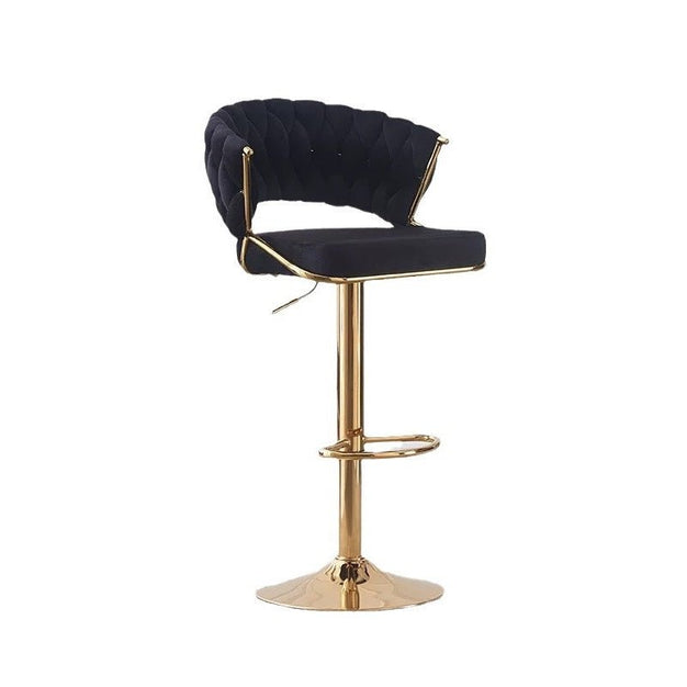 Table & Bar Stools: 2x Height Black Velvet Padded Golden Round Base Barstools Chairs