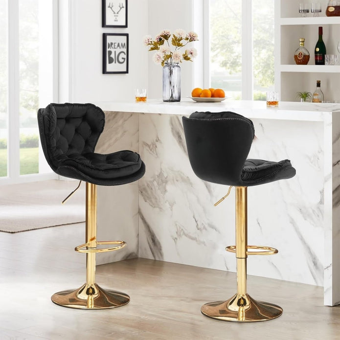 Table & Bar Stools: SERENITà Swivel Bar Stools Set of 2 Counter Height Barstools with Back Velvet Upholstered Adjustable Stool Chair Mid Century Modern Bar Stool for Kitchen Island (Black)