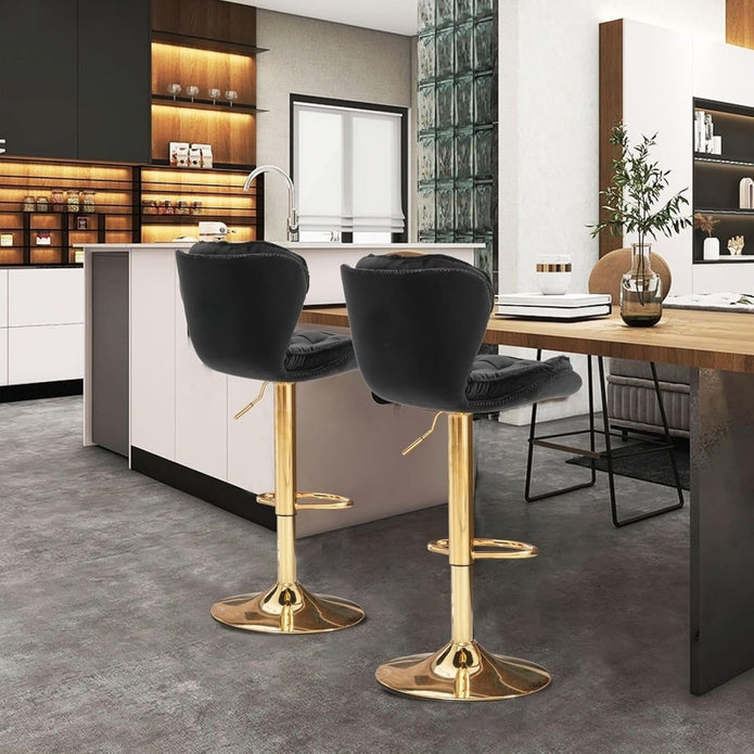 Table & Bar Stools: SERENITà Swivel Bar Stools Set of 2 Counter Height Barstools with Back Velvet Upholstered Adjustable Stool Chair Mid Century Modern Bar Stool for Kitchen Island (Black)