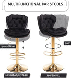 Table & Bar Stools: SERENITà Swivel Bar Stools Set of 2 Counter Height Barstools with Back Velvet Upholstered Adjustable Stool Chair Mid Century Modern Bar Stool for Kitchen Island (Black)