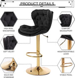 Table & Bar Stools: SERENITà Swivel Bar Stools Set of 2 Counter Height Barstools with Back Velvet Upholstered Adjustable Stool Chair Mid Century Modern Bar Stool for Kitchen Island (Black)