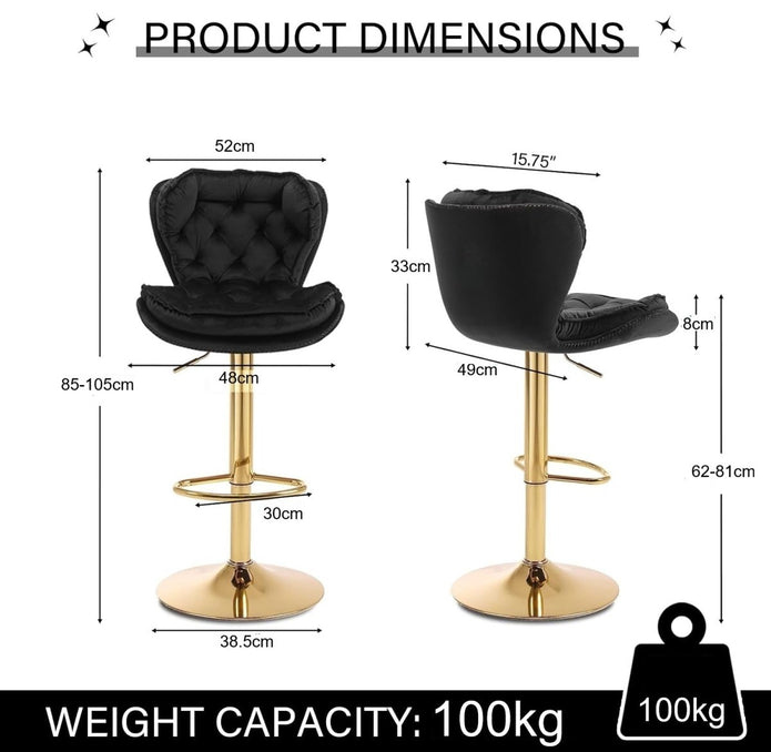 Table & Bar Stools: SERENITà Swivel Bar Stools Set of 2 Counter Height Barstools with Back Velvet Upholstered Adjustable Stool Chair Mid Century Modern Bar Stool for Kitchen Island (Black)