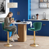 Table & Bar Stools: SERENITà Swivel Bar Stools Set of 2 Counter Height Barstools with Back Velvet Upholstered Adjustable Stool Chair Min Century Modern Bar Stool for Kitchen Island (Emerald Green)