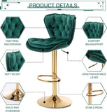 Table & Bar Stools: SERENITà Swivel Bar Stools Set of 2 Counter Height Barstools with Back Velvet Upholstered Adjustable Stool Chair Min Century Modern Bar Stool for Kitchen Island (Emerald Green)