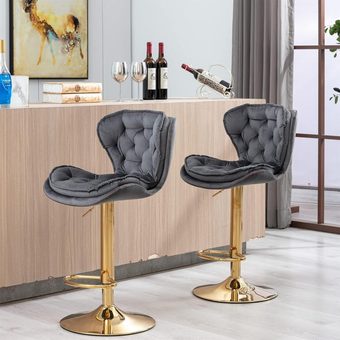 Table & Bar Stools: SERENITà Swivel Bar Stools Set of 2 Counter Height Barstools with Back Velvet Upholstered Adjustable Stool Chair Min Century Modern Bar Stool for Kitchen Island (Grey)