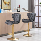 Table & Bar Stools: SERENITà Swivel Bar Stools Set of 2 Counter Height Barstools with Back Velvet Upholstered Adjustable Stool Chair Min Century Modern Bar Stool for Kitchen Island (Grey)