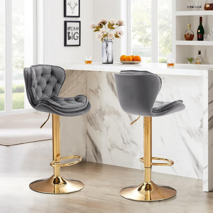 Table & Bar Stools: SERENITà Swivel Bar Stools Set of 2 Counter Height Barstools with Back Velvet Upholstered Adjustable Stool Chair Min Century Modern Bar Stool for Kitchen Island (Grey)