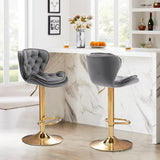 Table & Bar Stools: SERENITà Swivel Bar Stools Set of 2 Counter Height Barstools with Back Velvet Upholstered Adjustable Stool Chair Min Century Modern Bar Stool for Kitchen Island (Grey)