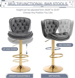 Table & Bar Stools: SERENITà Swivel Bar Stools Set of 2 Counter Height Barstools with Back Velvet Upholstered Adjustable Stool Chair Min Century Modern Bar Stool for Kitchen Island (Grey)