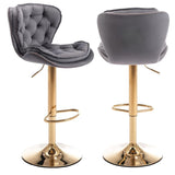 Table & Bar Stools: SERENITà Swivel Bar Stools Set of 2 Counter Height Barstools with Back Velvet Upholstered Adjustable Stool Chair Min Century Modern Bar Stool for Kitchen Island (Grey)