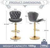Table & Bar Stools: SERENITà Swivel Bar Stools Set of 2 Counter Height Barstools with Back Velvet Upholstered Adjustable Stool Chair Min Century Modern Bar Stool for Kitchen Island (Grey)